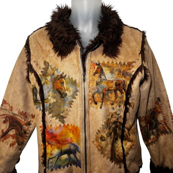 The Trail Of Painted Ponies Womens L Western Faux Suede Fur Lined Jacket Horses - Picture 2 of 11
